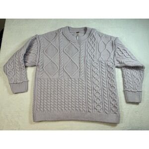 Free People Womens M Medium Leslie Cable Knit Tunic Chunky Crewneck Sweater